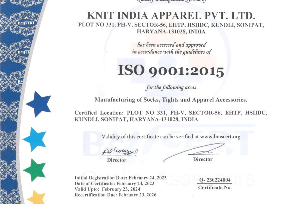 ISO Certificate(KNIT INDIA APPAREL)